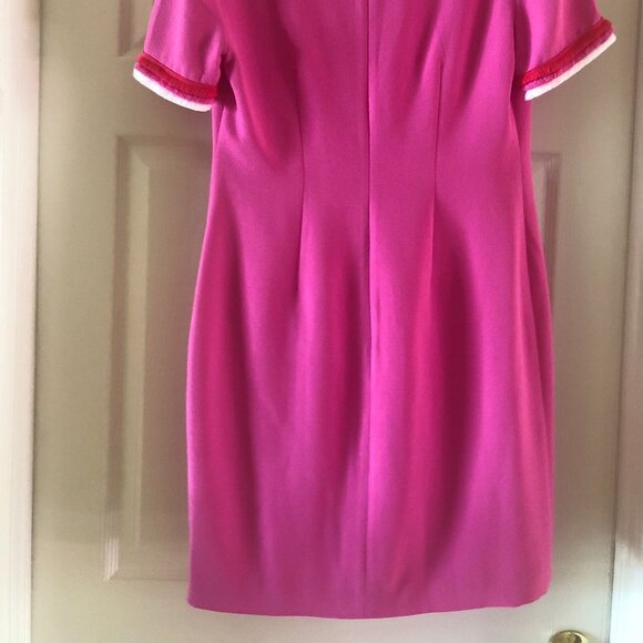 Trina Turk Women Dress Flamingo Pink Size 2 Shift Fringe Stripe Trim - Picture 5 of 7